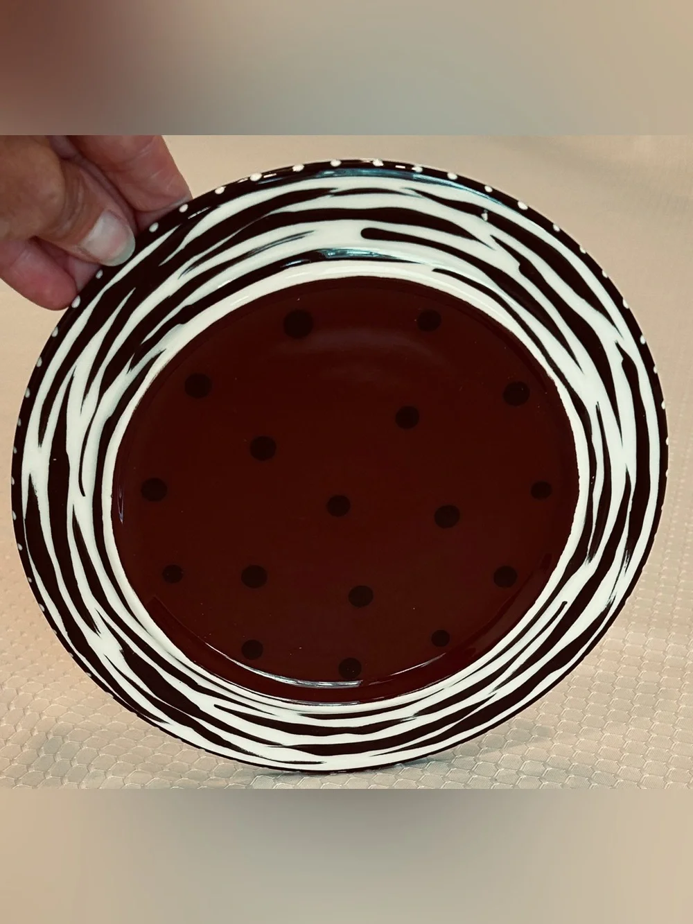 Hand-Painted Brown Ceramic Cheese Dome with Tropical Palm Motif with Monkey